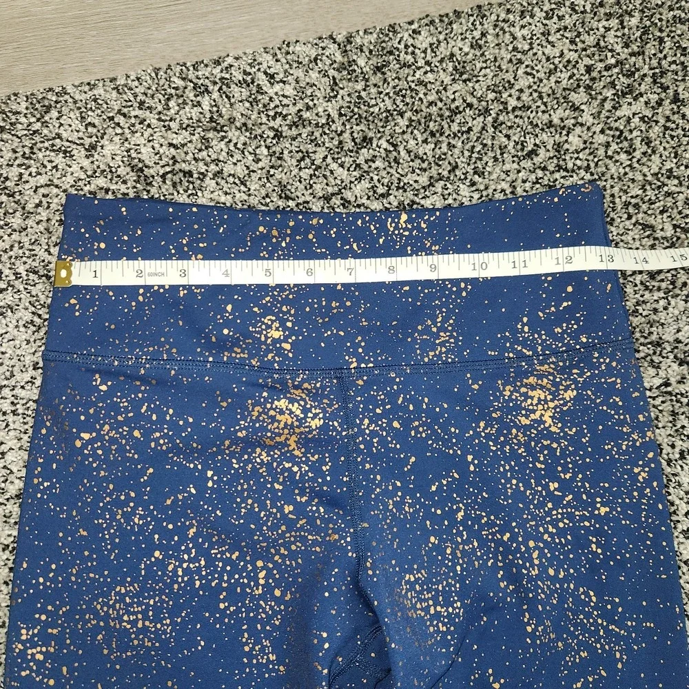 Zyia Navy Stay Gold Splatter Paint Light n Tight Hi-Rise 7/8 Leggings Women 6-8